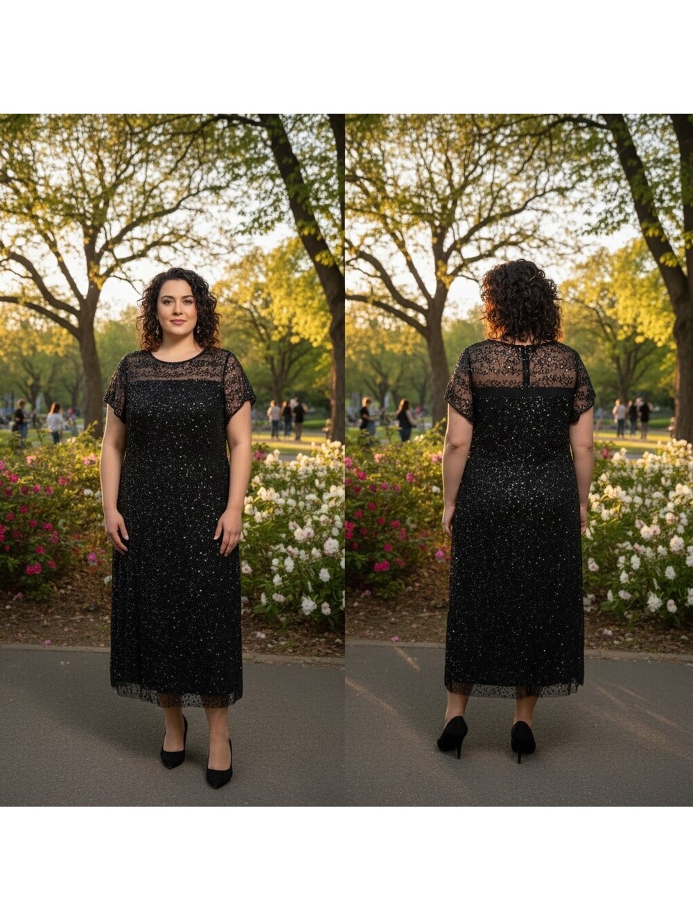 1760 - Adrianna Papell Black Sequin Embellished Evening Dress Size 18W
